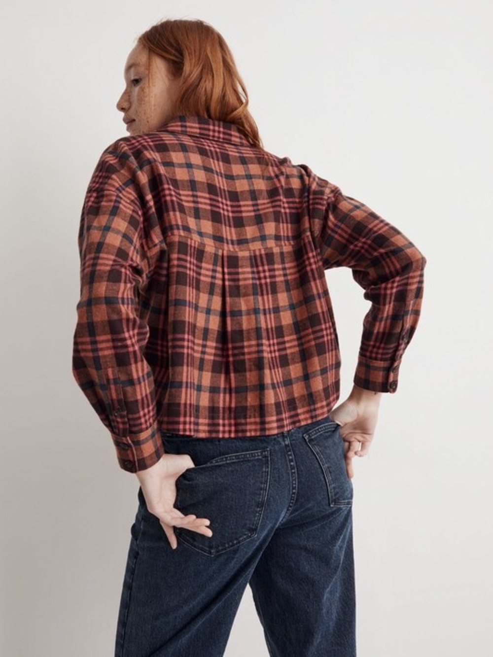 Madewell Flannel Long-Sleeve Crop Shirt in Plaid | Ground Clove | Medium - Picture 3 of 10
